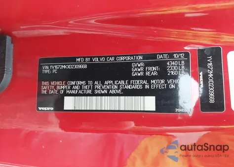 2013 Volvo C30 T5 R-Design from USA, damaged, VIN YV1672MKXD2309668